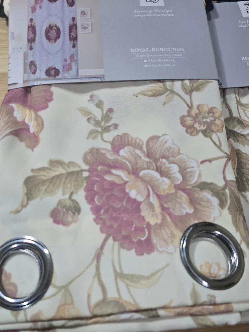 Royal Burgundy Floral Grommet Curtain Panel - Cream & Burgundy Very Elegant